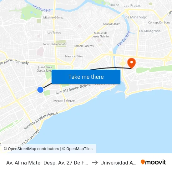 Av. Alma Mater Desp. Av. 27 De Febrero to Universidad APEC map