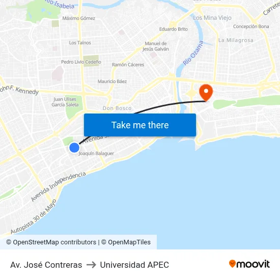 Av. José Contreras to Universidad APEC map