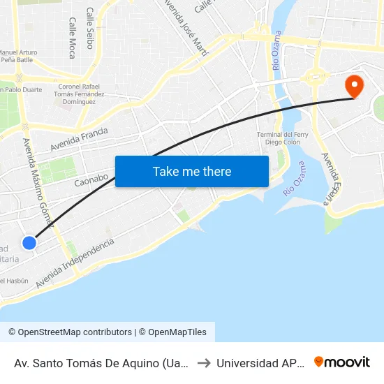 Av. Santo Tomás De Aquino (Uasd) to Universidad APEC map