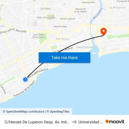 C/Heroes De Luperon Desp. Av. Independencia to Universidad APEC map