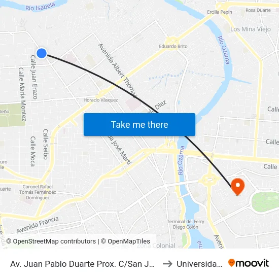 Av. Juan Pablo Duarte Prox. C/San Juan De La Maguana to Universidad APEC map