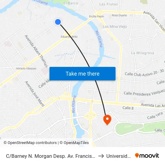 C/Barney N. Morgan Desp. Av. Francisco Del Rosario Sánchez to Universidad APEC map