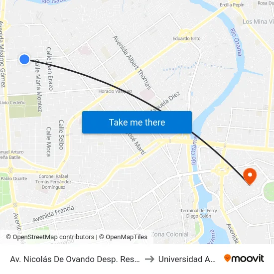 Av. Nicolás De Ovando Desp. Resp. 21 to Universidad APEC map