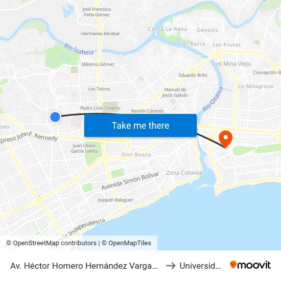 Av. Héctor Homero Hernández Vargas Desp. Av. Tiradentes to Universidad APEC map