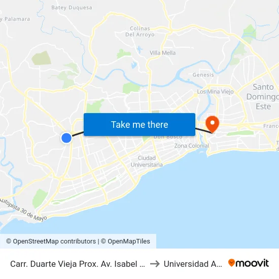 Carr. Duarte Vieja Prox. Av. Isabel Aguiar to Universidad APEC map
