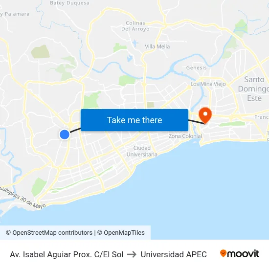 Av. Isabel Aguiar Prox. C/El Sol to Universidad APEC map