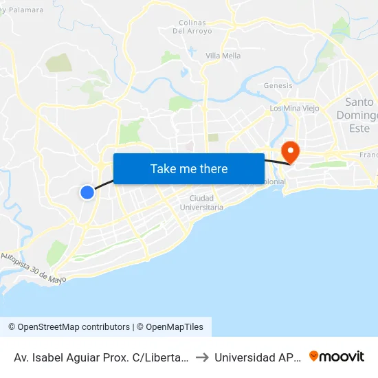 Av. Isabel Aguiar Prox. C/Libertador to Universidad APEC map