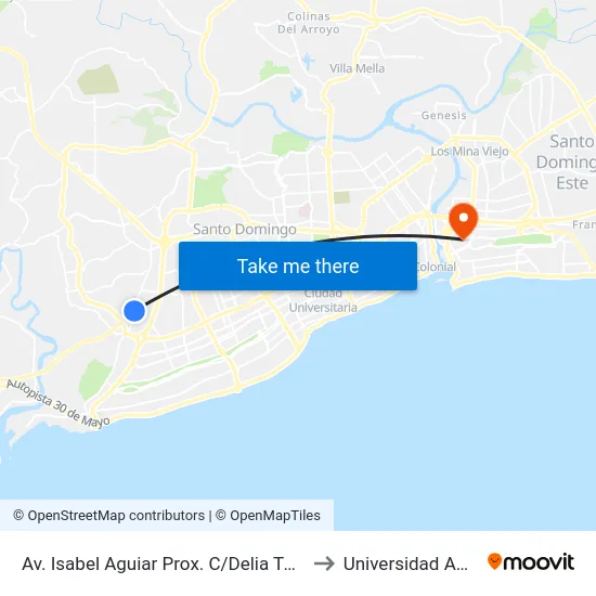 Av. Isabel Aguiar Prox. C/Delia Teresa to Universidad APEC map
