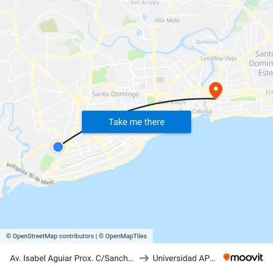 Av. Isabel Aguiar Prox. C/Sanchez to Universidad APEC map