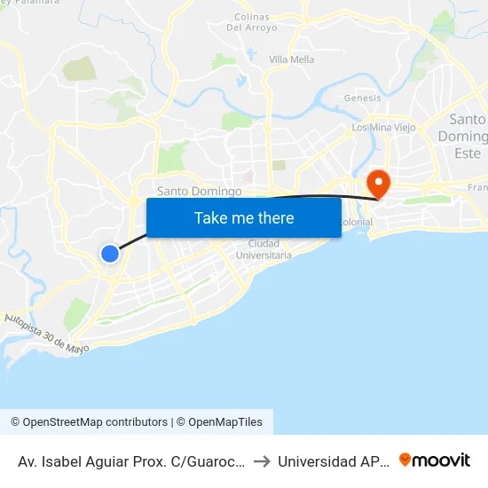 Av. Isabel Aguiar Prox. C/Guarocuya to Universidad APEC map