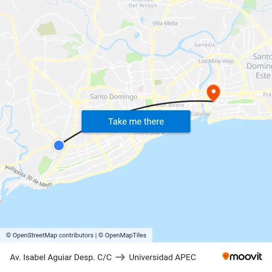 Av. Isabel Aguiar Desp. C/C to Universidad APEC map