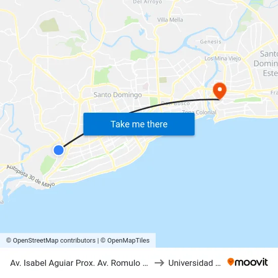 Av. Isabel Aguiar Prox. Av. Romulo Betancourt to Universidad APEC map