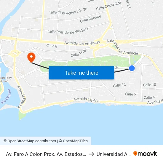 Av. Faro A Colon Prox. Av. Estados Unidos to Universidad APEC map