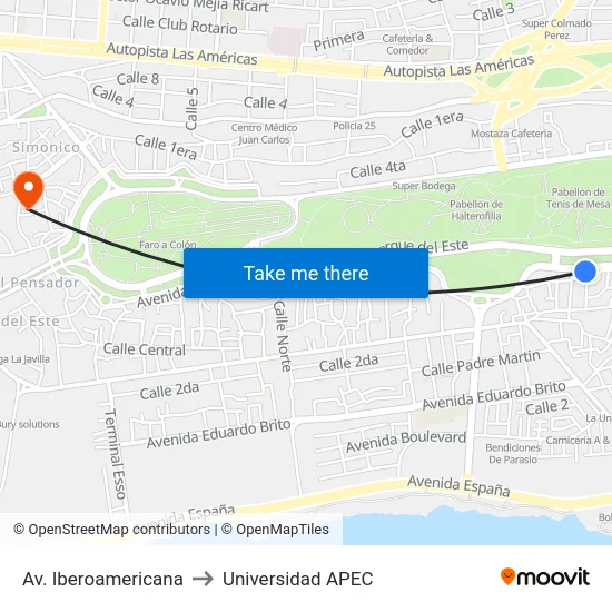 Av. Iberoamericana to Universidad APEC map