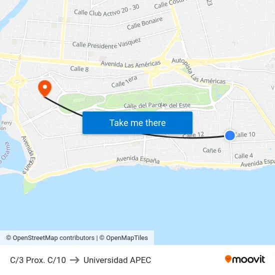 C/3 Prox. C/10 to Universidad APEC map