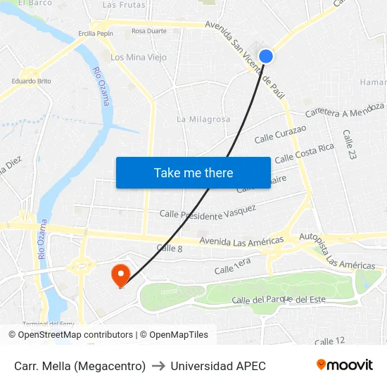 Carr. Mella (Megacentro) to Universidad APEC map