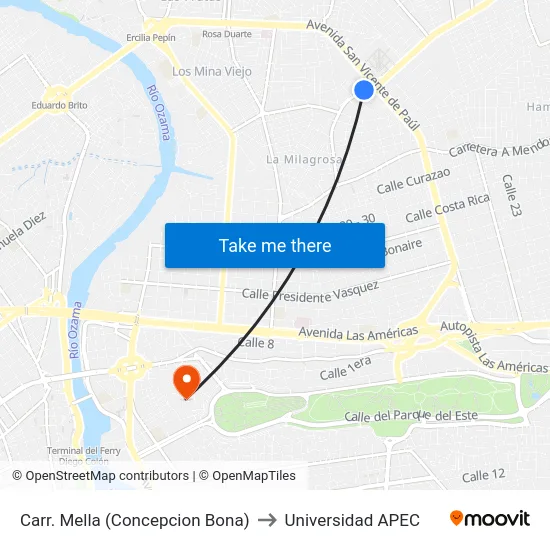 Carr. Mella (Concepcion Bona) to Universidad APEC map