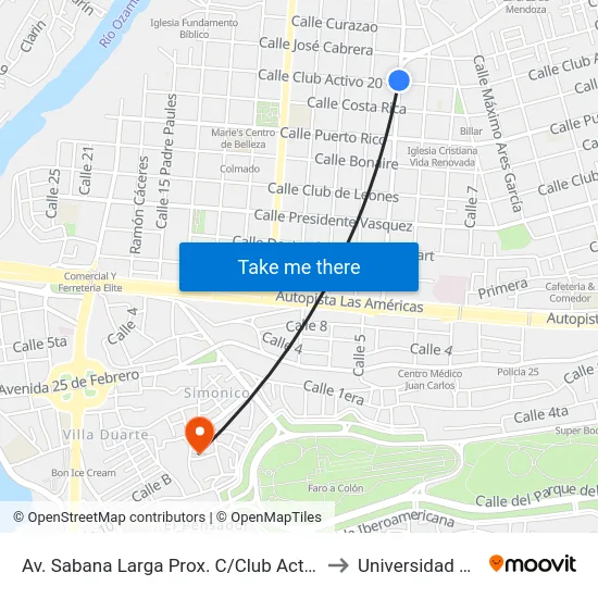 Av. Sabana Larga Prox. C/Club Activo 20-30 to Universidad APEC map