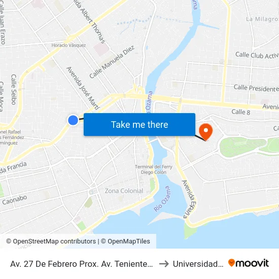 Av. 27 De Febrero Prox. Av. Teniente Amado Garcia to Universidad APEC map