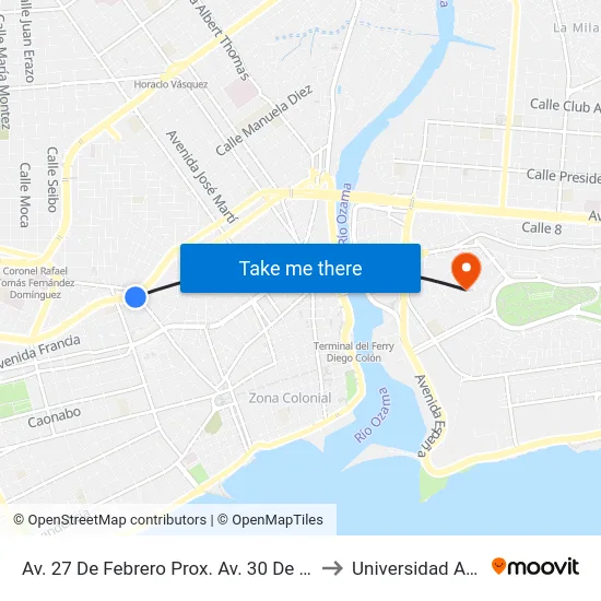 Av. 27 De Febrero Prox. Av. 30 De Marzo to Universidad APEC map