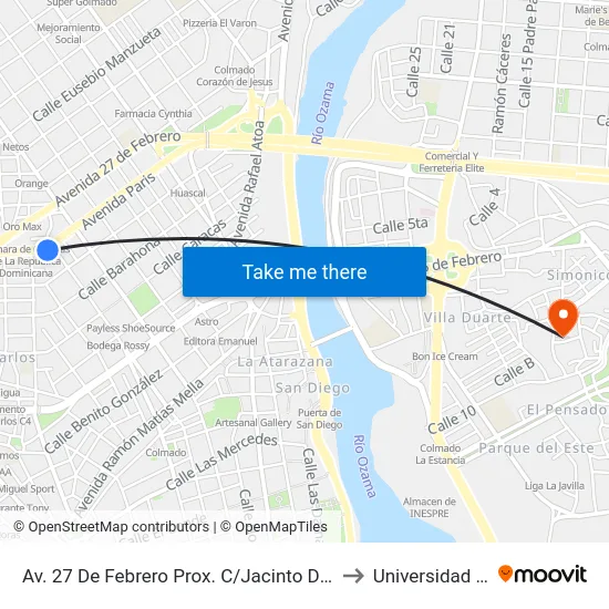 Av. 27 De Febrero  Prox. C/Jacinto De La Concha to Universidad APEC map