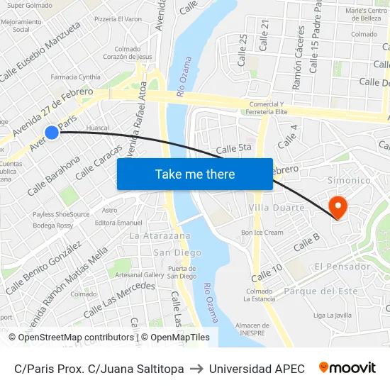 C/Paris Prox. C/Juana Saltitopa to Universidad APEC map