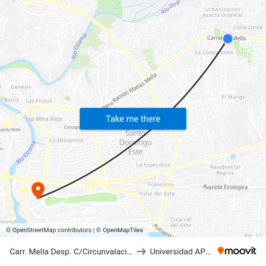 Carr. Mella Desp. C/Circunvalacion to Universidad APEC map