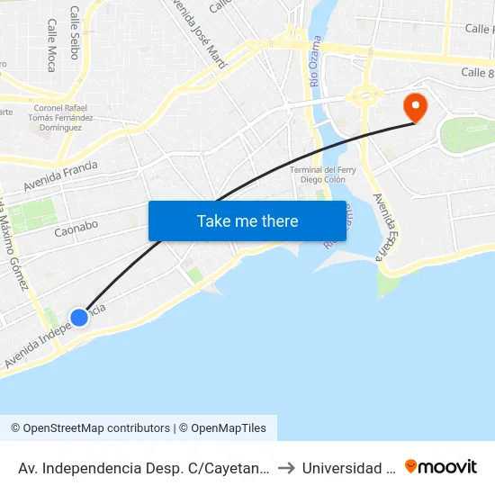 Av. Independencia Desp. C/Cayetano Rodriguez to Universidad APEC map