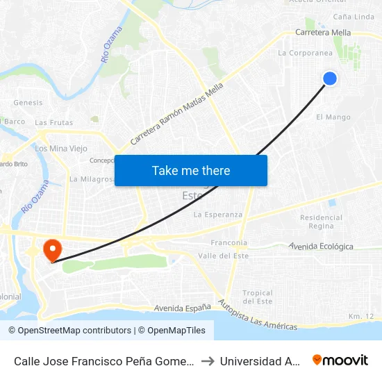 Calle Jose Francisco Peña Gomez, 30 to Universidad APEC map