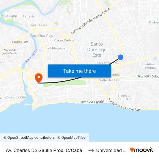 Av. Charles De Gaulle Prox. C/Cabañas Caribe to Universidad APEC map