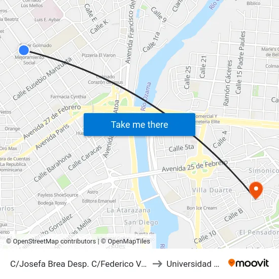 C/Josefa Brea Desp. C/Federico Velasquez to Universidad APEC map