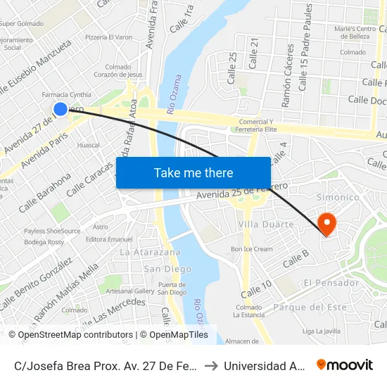 C/Josefa Brea Prox. Av. 27 De Febrero to Universidad APEC map