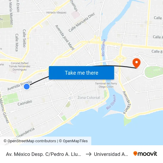 Av. México Desp. C/Pedro A. Lluberes to Universidad APEC map