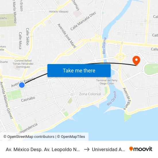 Av. México Desp. Av. Leopoldo Navarro to Universidad APEC map