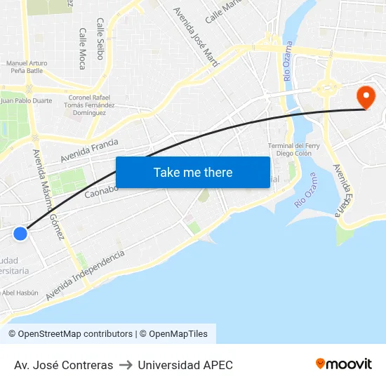 Av. José Contreras to Universidad APEC map