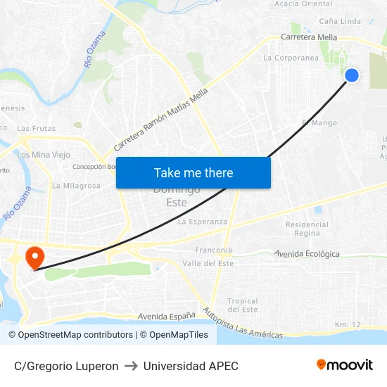 C/Gregorio Luperon to Universidad APEC map