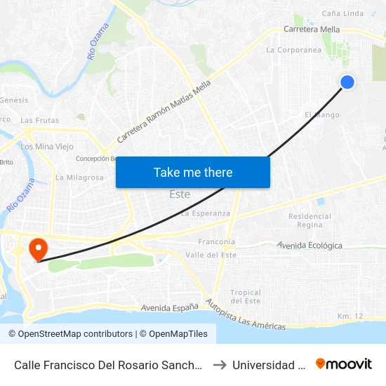 Calle Francisco Del Rosario Sanchez Este, 18 to Universidad APEC map