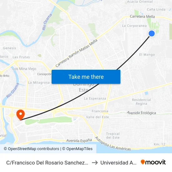 C/Francisco Del Rosario Sanchez Oeste to Universidad APEC map