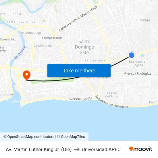 Av. Martin Luther King Jr. (Ole) to Universidad APEC map