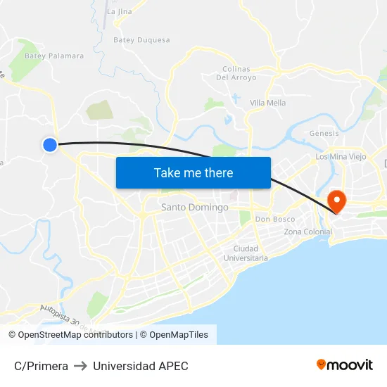 C/Primera to Universidad APEC map
