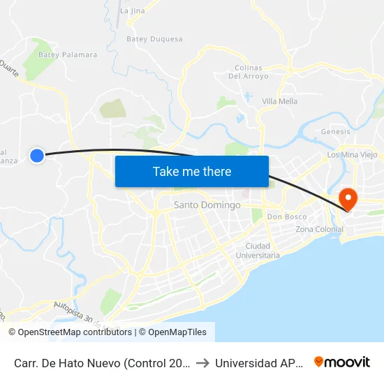 Carr. De Hato Nuevo (Control 20b) to Universidad APEC map