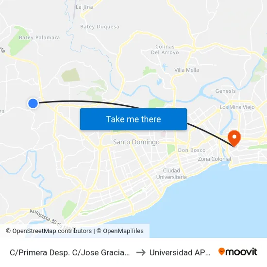 C/Primera Desp. C/Jose Graciano to Universidad APEC map