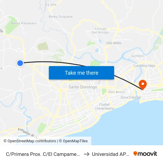 C/Primera Prox. C/El Campamento to Universidad APEC map