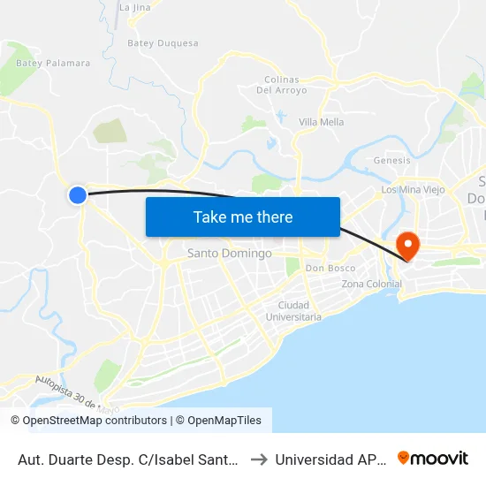 Aut. Duarte Desp. C/Isabel Santana to Universidad APEC map