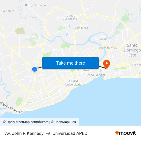 Av. John F. Kennedy to Universidad APEC map