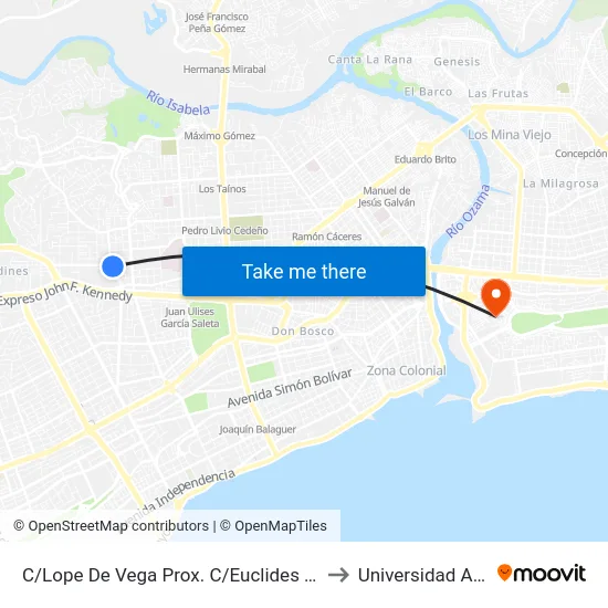 C/Lope De Vega Prox. C/Euclides Morillo to Universidad APEC map