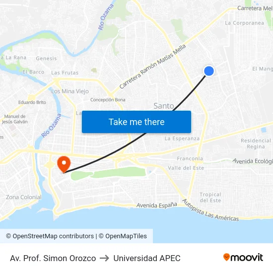 Av. Prof. Simon Orozco to Universidad APEC map