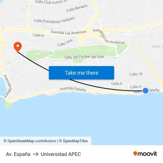 Av. España to Universidad APEC map