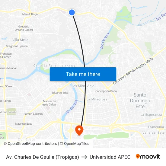 Av. Charles De Gaulle (Tropigas) to Universidad APEC map