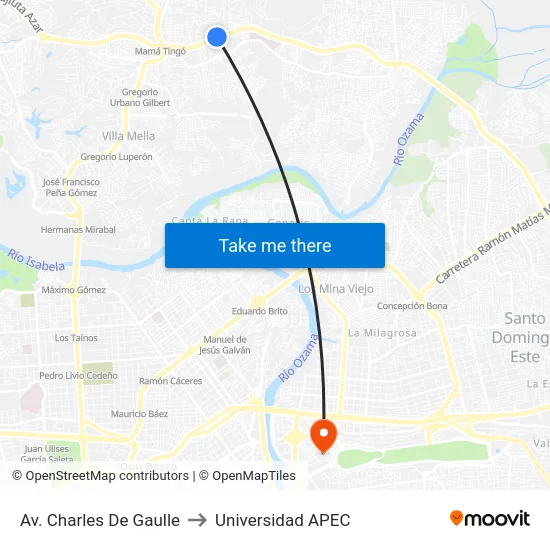Av. Charles De Gaulle to Universidad APEC map